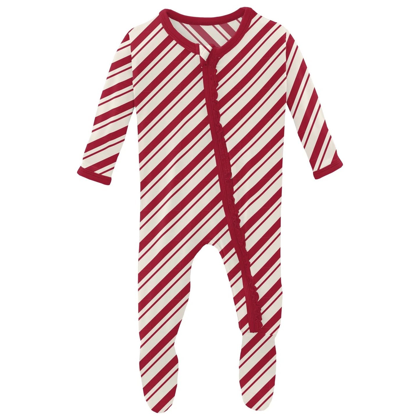 KicKee Peppermint Stripe | Print Muffin Ruffle Footie With 2 Way Zipper