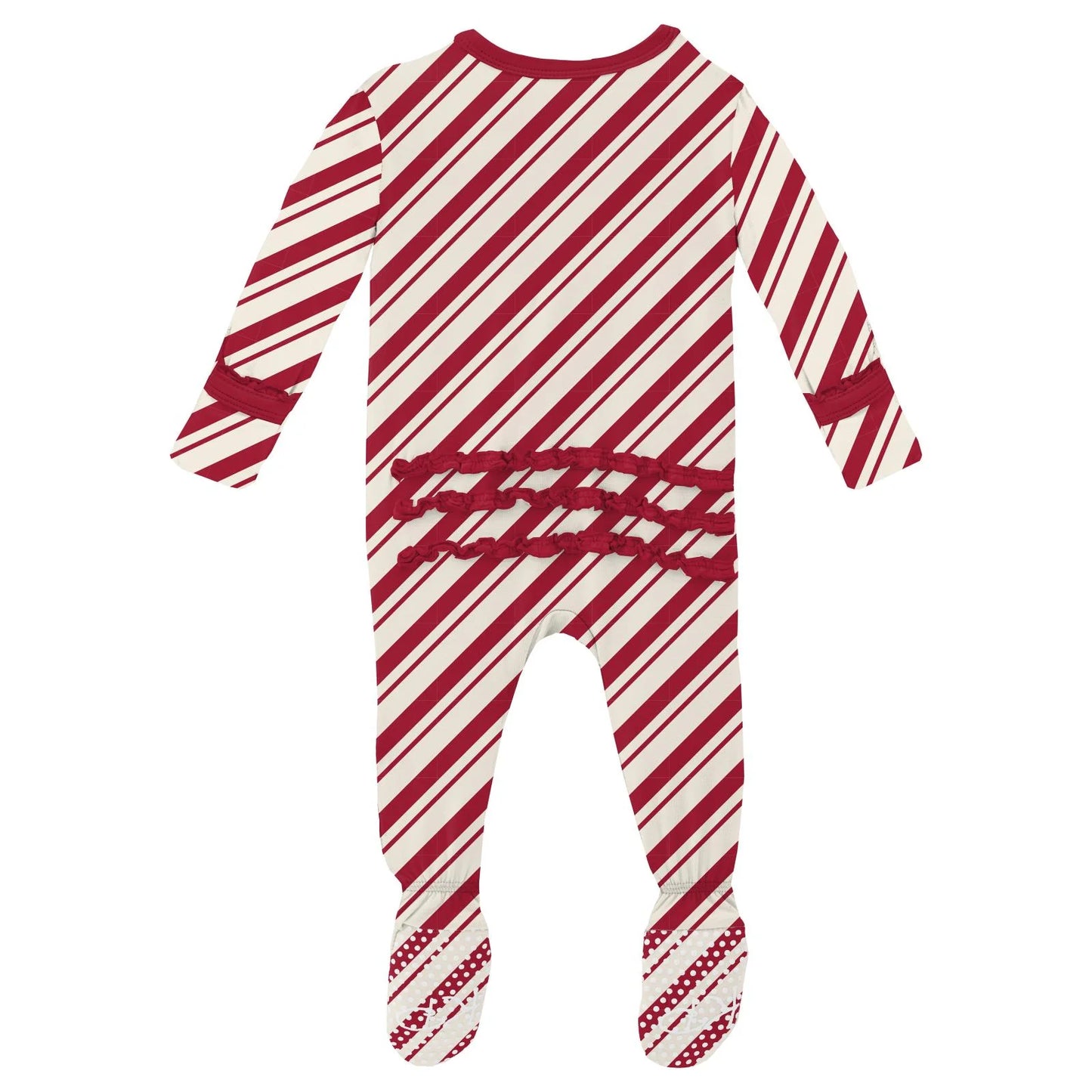 KicKee Peppermint Stripe | Print Muffin Ruffle Footie With 2 Way Zipper