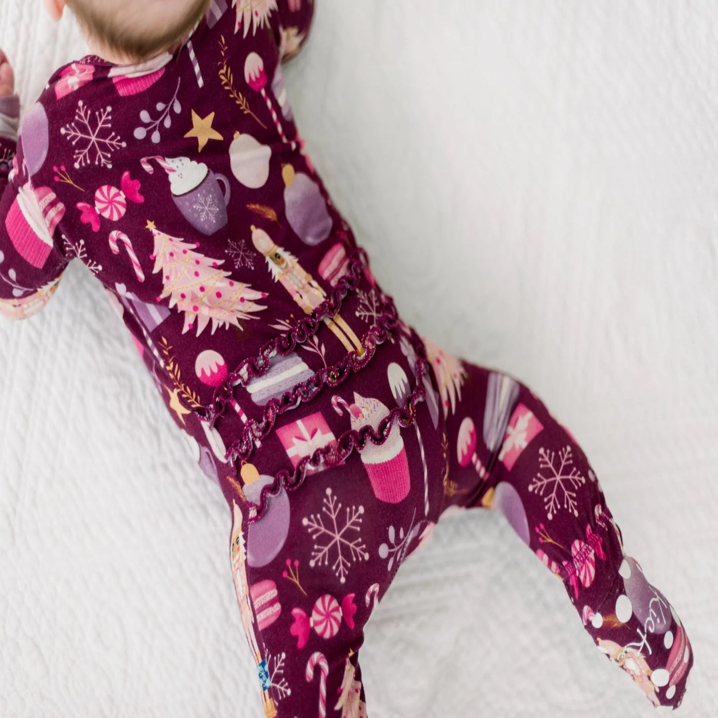 KicKee Melody Sugar Plum | Print Muffin Ruffle Footie With 2 Way Zipper