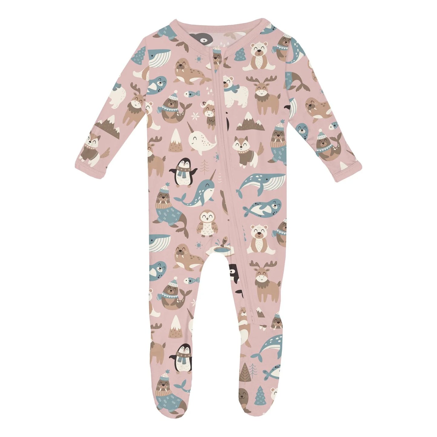 KicKee Baby Rose Arctic Animals | Print Layette Ruffle Footie With 2 Way Zipper