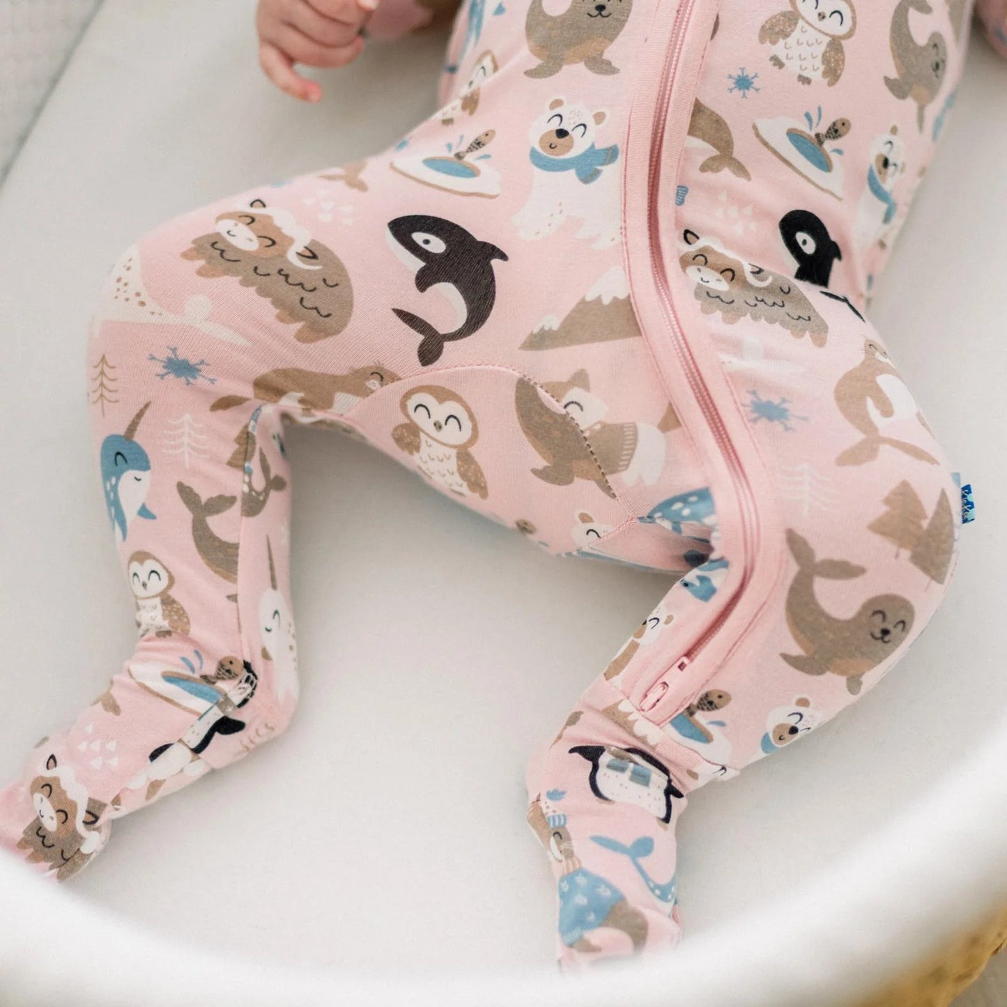KicKee Baby Rose Arctic Animals | Print Layette Ruffle Footie With 2 Way Zipper