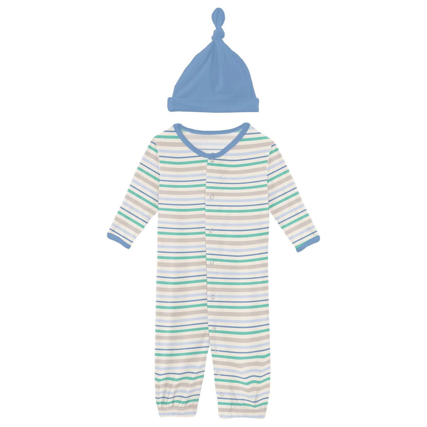 Kickee Mythical Stripe | Print Layette Gown & Knot Hat Set