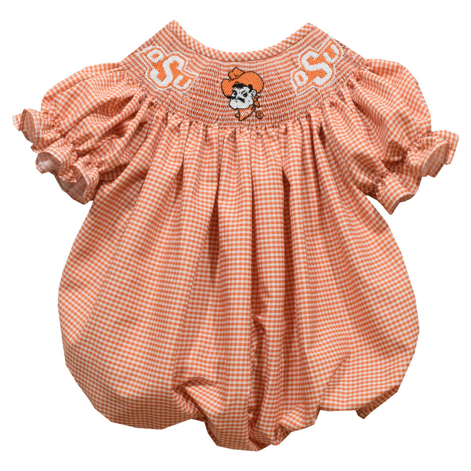 Vive La Fete OSU Orange | Smocked Gingham Bishop Bubble