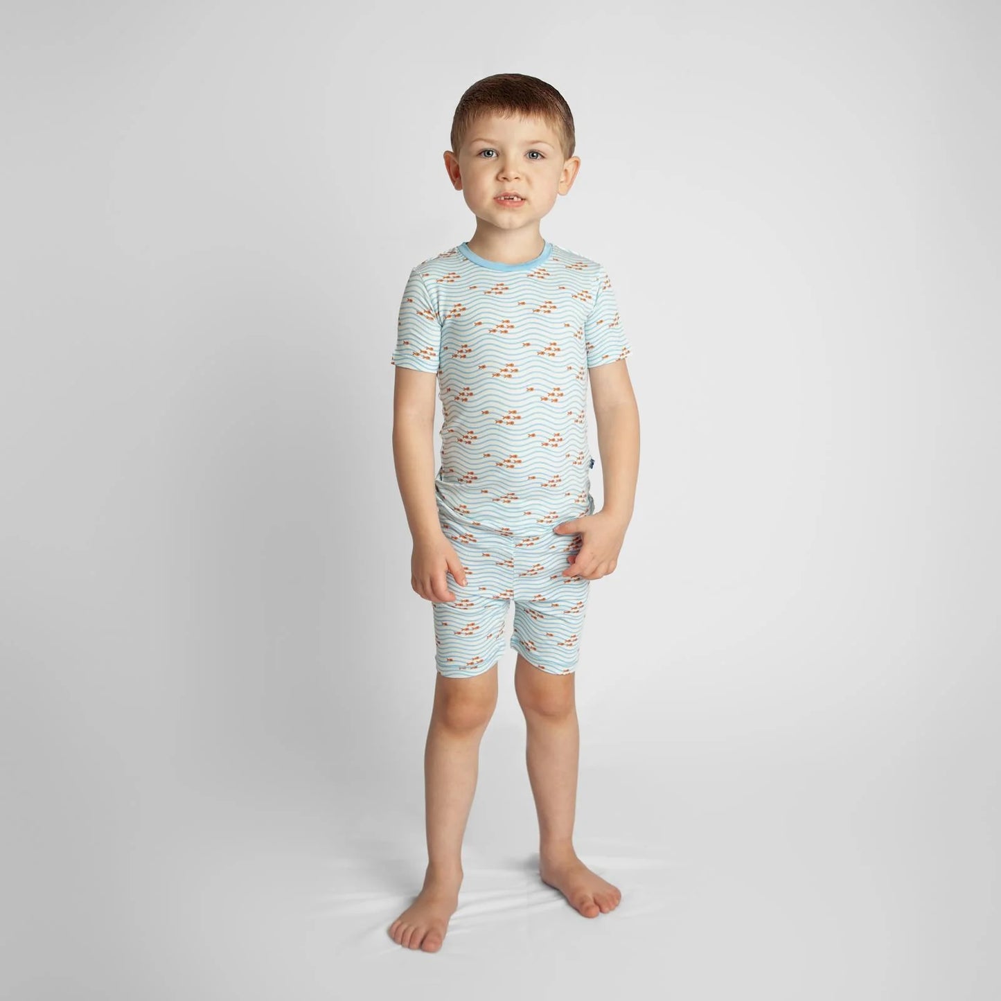 Kickee Fresh Air Little Fishy | Print Short Sleeve PJ Set With Shorts