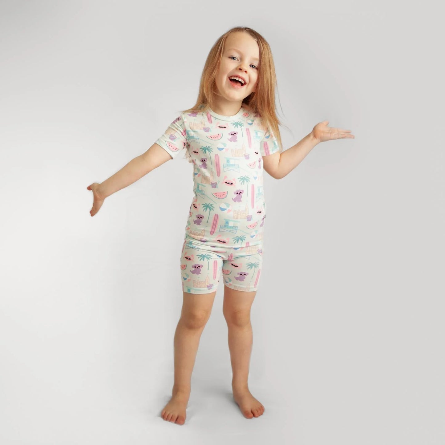 Kickee Fresh Air Beach Day | Print Short Sleeve PJ Set With Shorts