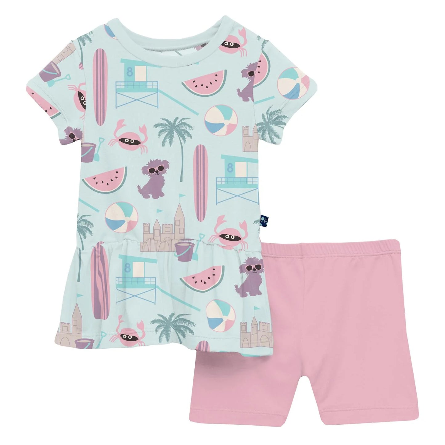 Kickee Fresh Air Beach Day | Print Short Sleeve Playtime Outfit Set
