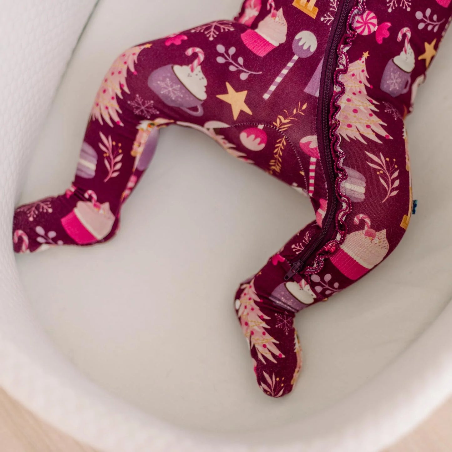 KicKee Melody Sugar Plum | Print Muffin Ruffle Footie With 2 Way Zipper