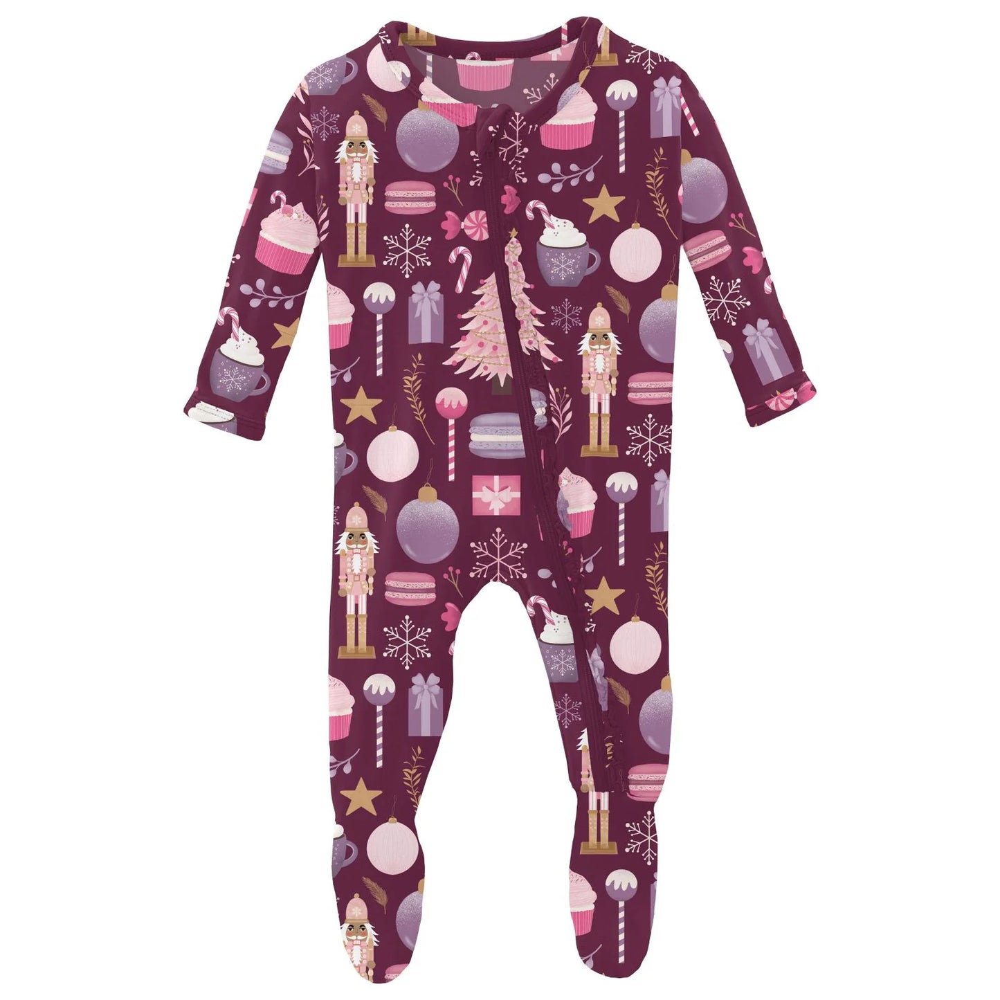 KicKee Melody Sugar Plum | Print Muffin Ruffle Footie With 2 Way Zipper