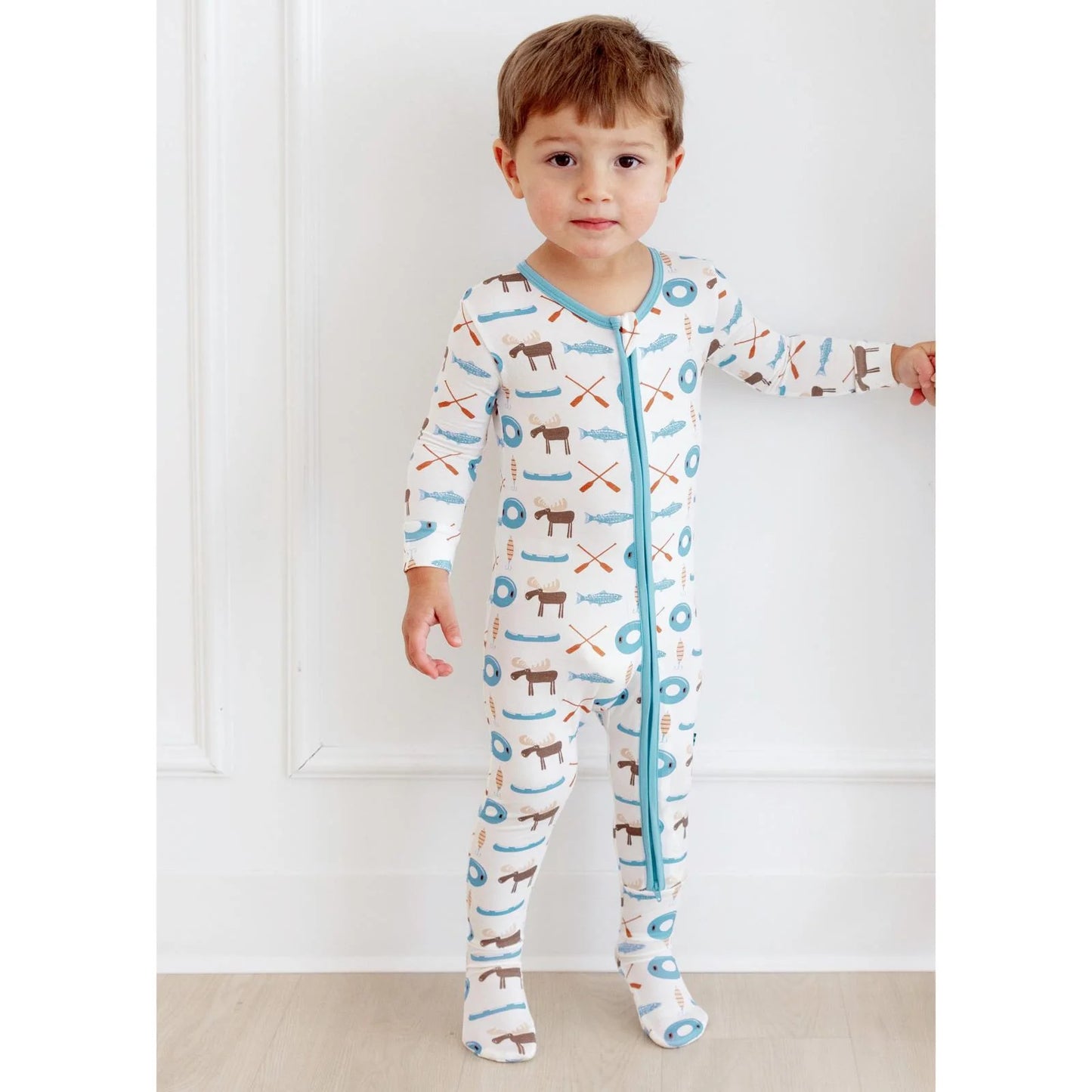 Kickee Natural Lake Life | Print Footie With 2 Way Zipper