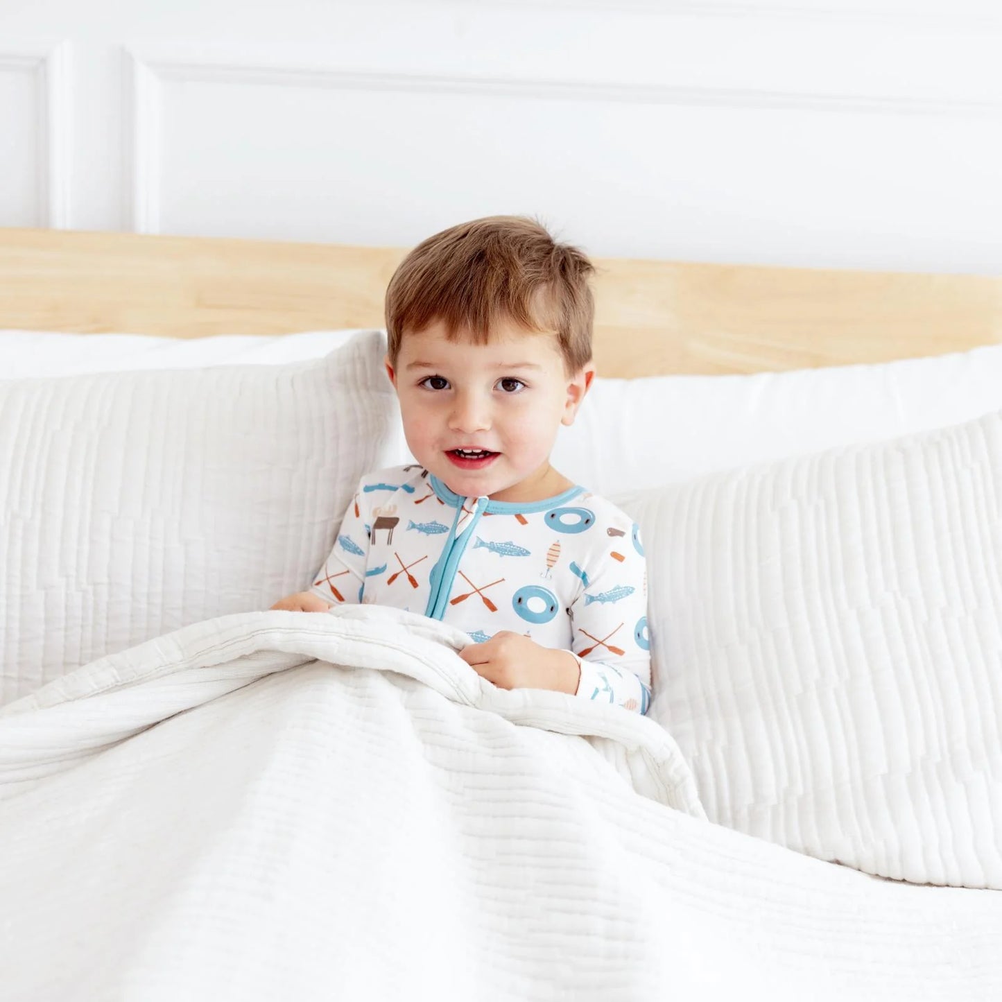 Kickee Natural Lake Life | Print Footie With 2 Way Zipper