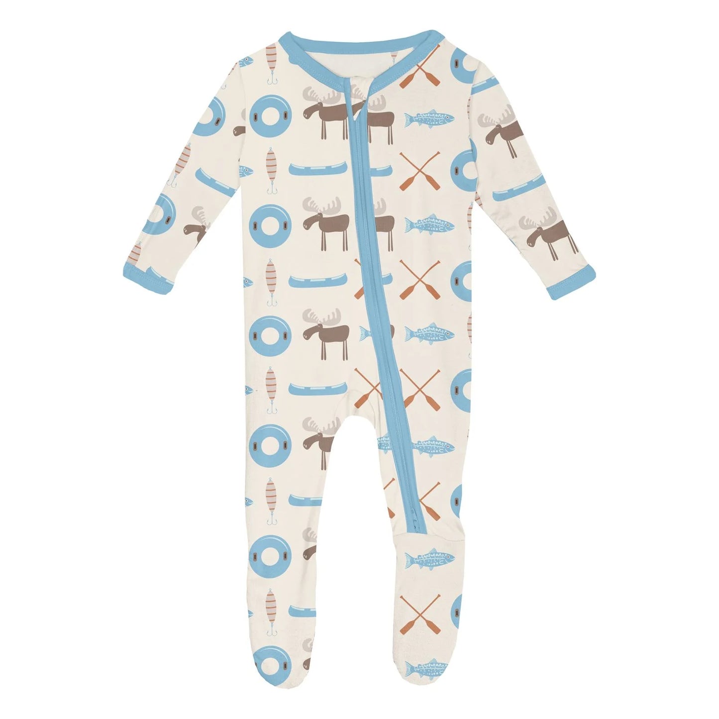 Kickee Natural Lake Life | Print Footie With 2 Way Zipper