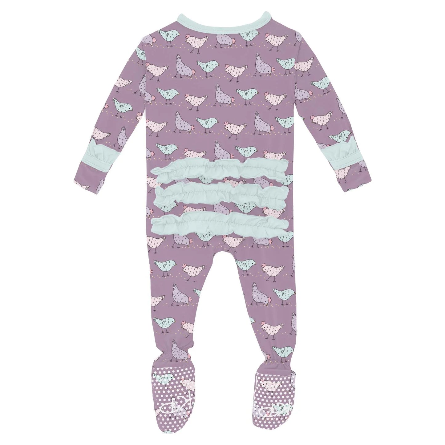 Kickee Lavender Chickens | Print Classic Ruffle 2 Way Zipper