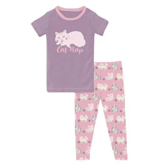 Kickee Cake Pop Cats & Yarn | Short Sleeve Graphic PJ Set