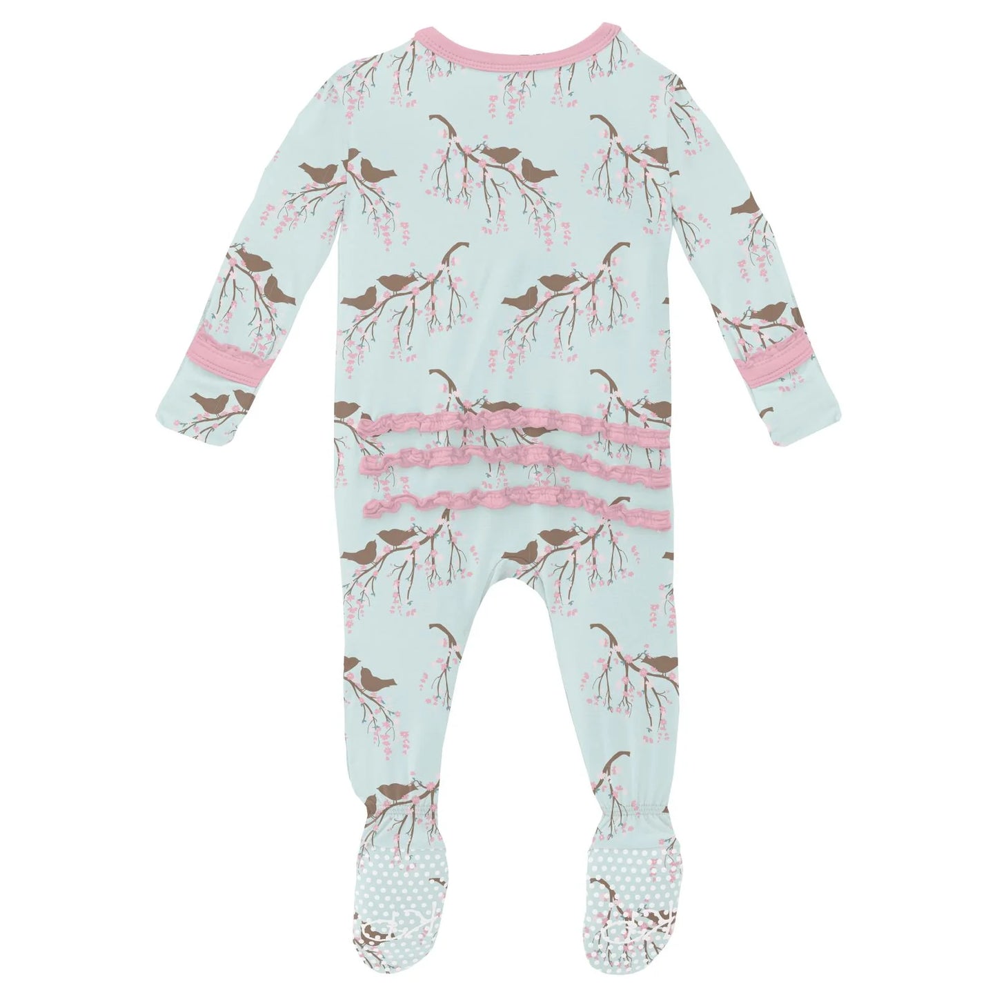 KicKee Fresh Air Bird Branch | Print Muffin Ruffle Footie With 2 Way Zipper