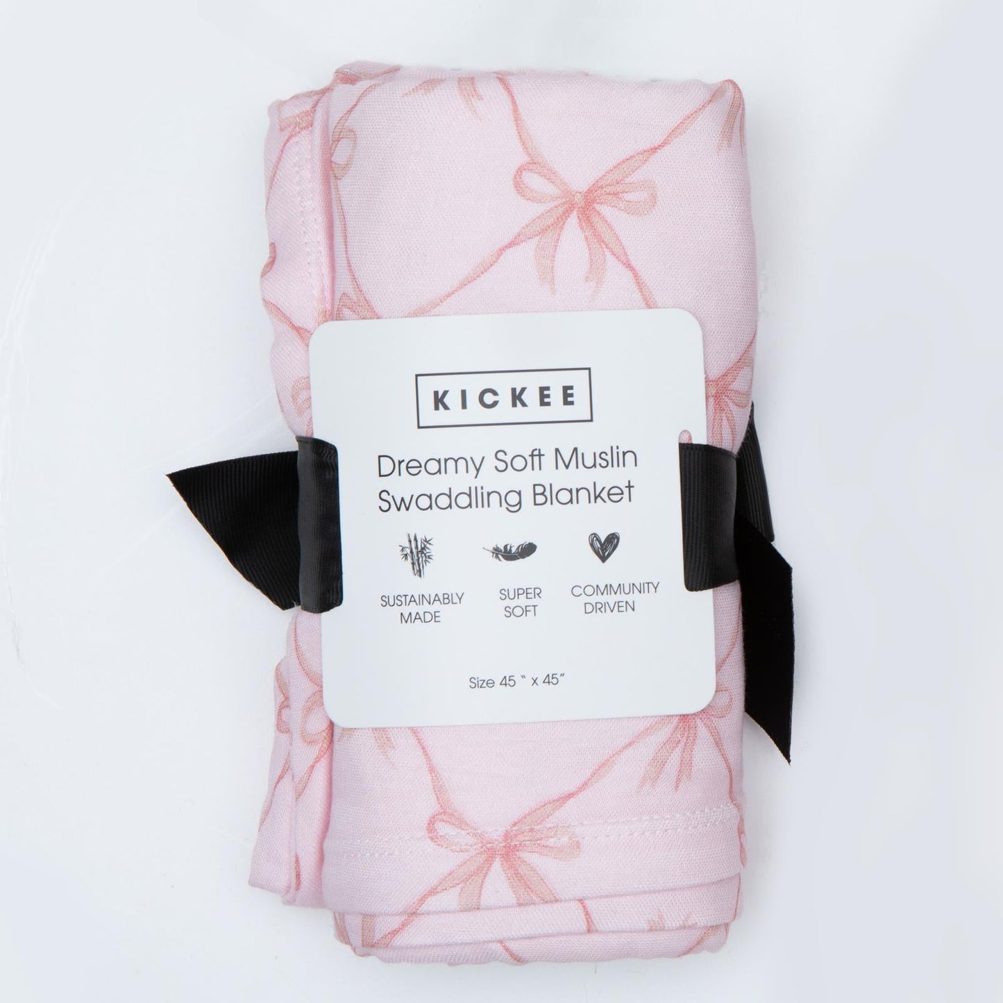 KicKee Shrinking Violet Bow Lattice | Print Dreamy Soft Muslin Swaddling Blanket