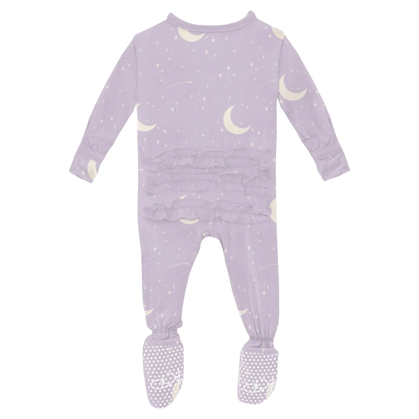 Kickee Thistle Starry Sky & Moon | Print Classic Ruffle Footie With 2 Way Zipper