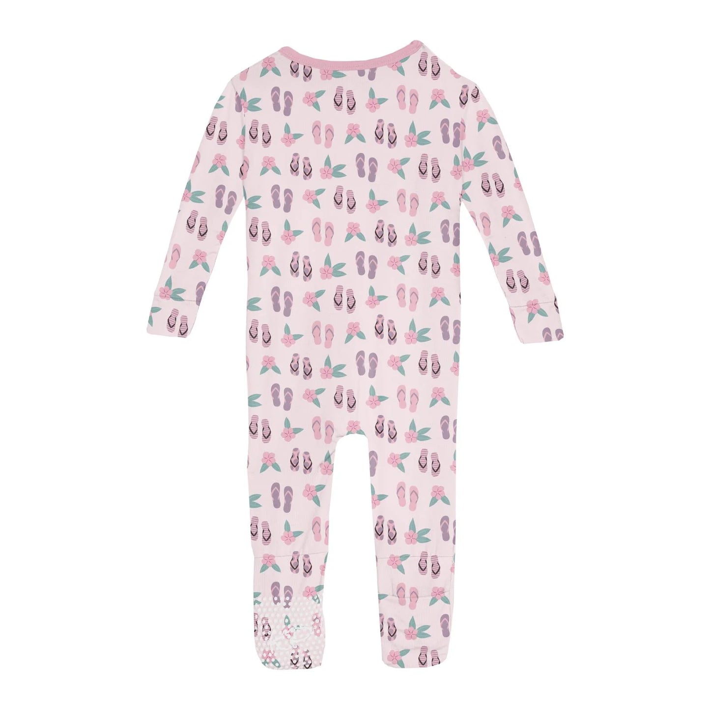 Kickee Shrinking Violet Flip Flops and Flowers | Print Convertible Sleeper With Zipper