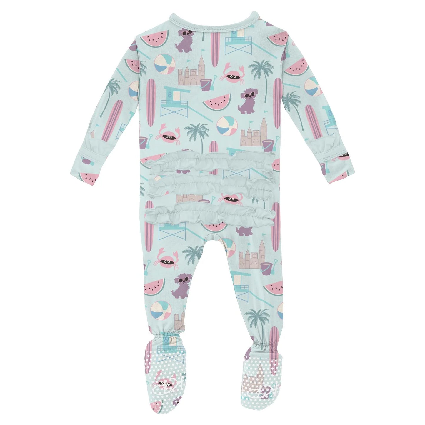 Kickee Fresh Air Beach Day | Print Classic Ruffle Footie With 2 Way Zipper