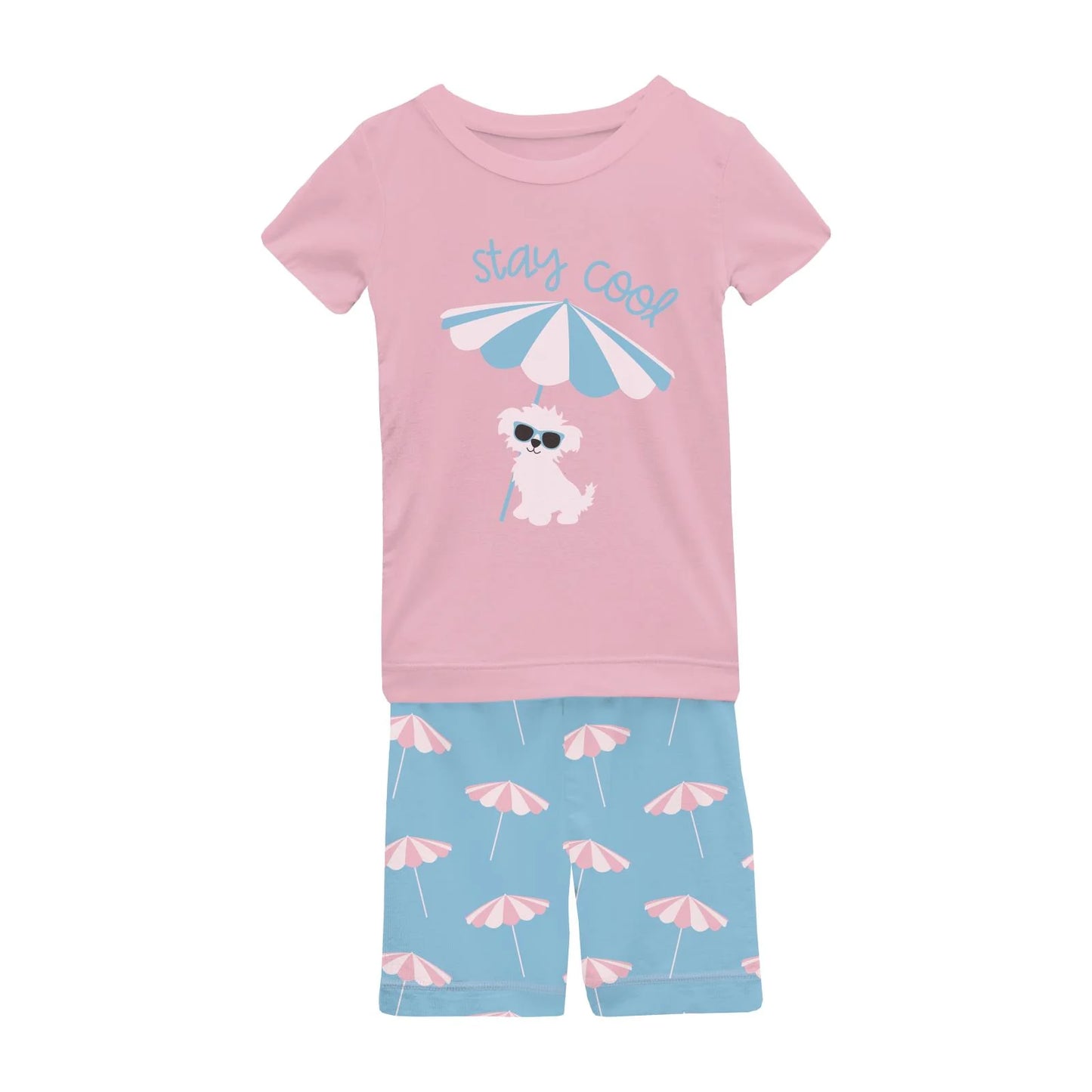 KicKee Seaside Blue Beach Umbrellas | Short Sleeve Graphic PJ Set With Shorts