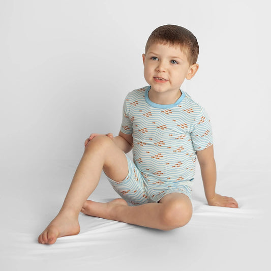 Kickee Fresh Air Little Fishy | Print Short Sleeve PJ Set With Shorts