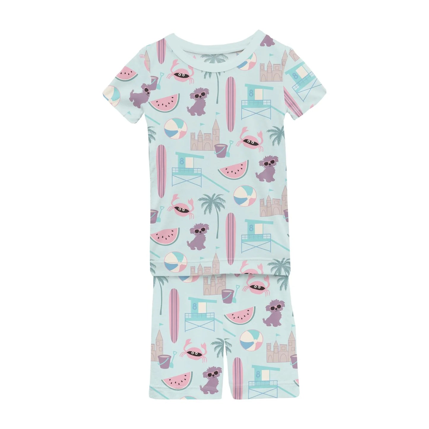 Kickee Fresh Air Beach Day | Print Short Sleeve PJ Set With Shorts