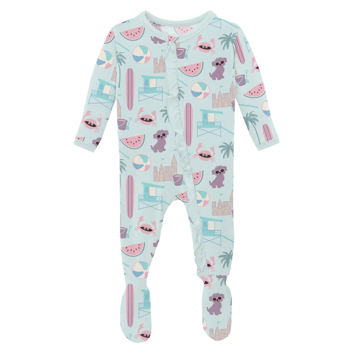 Kickee Fresh Air Beach Day | Print Classic Ruffle Footie With 2 Way Zipper