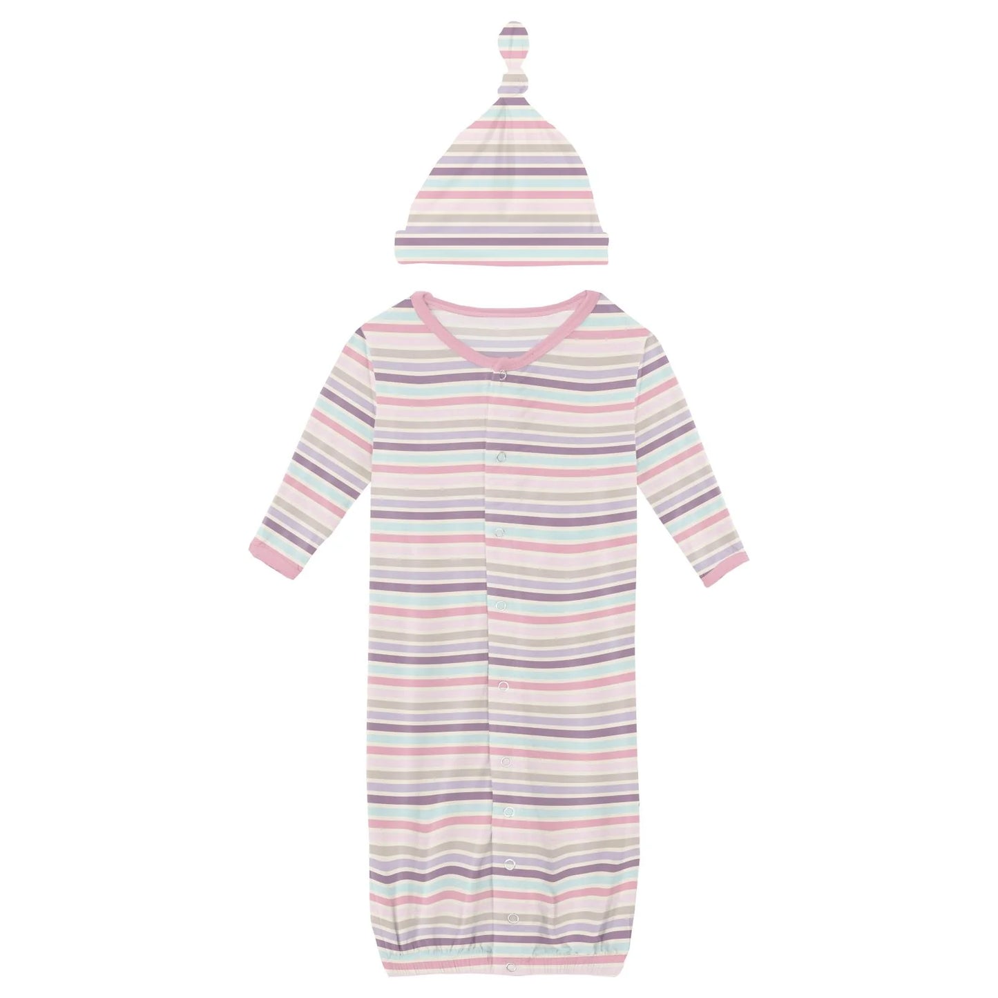 Kickee Ice Cream Stripe | Print Layette Gown Converter & Knot Hat Set