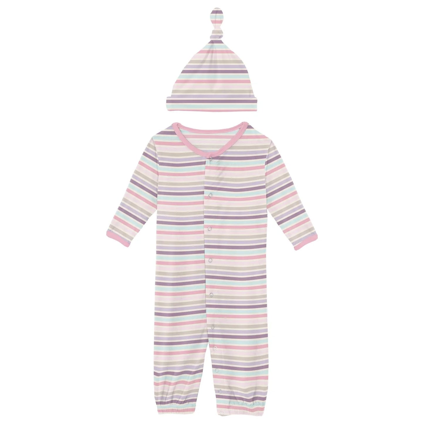 Kickee Ice Cream Stripe | Print Layette Gown Converter & Knot Hat Set