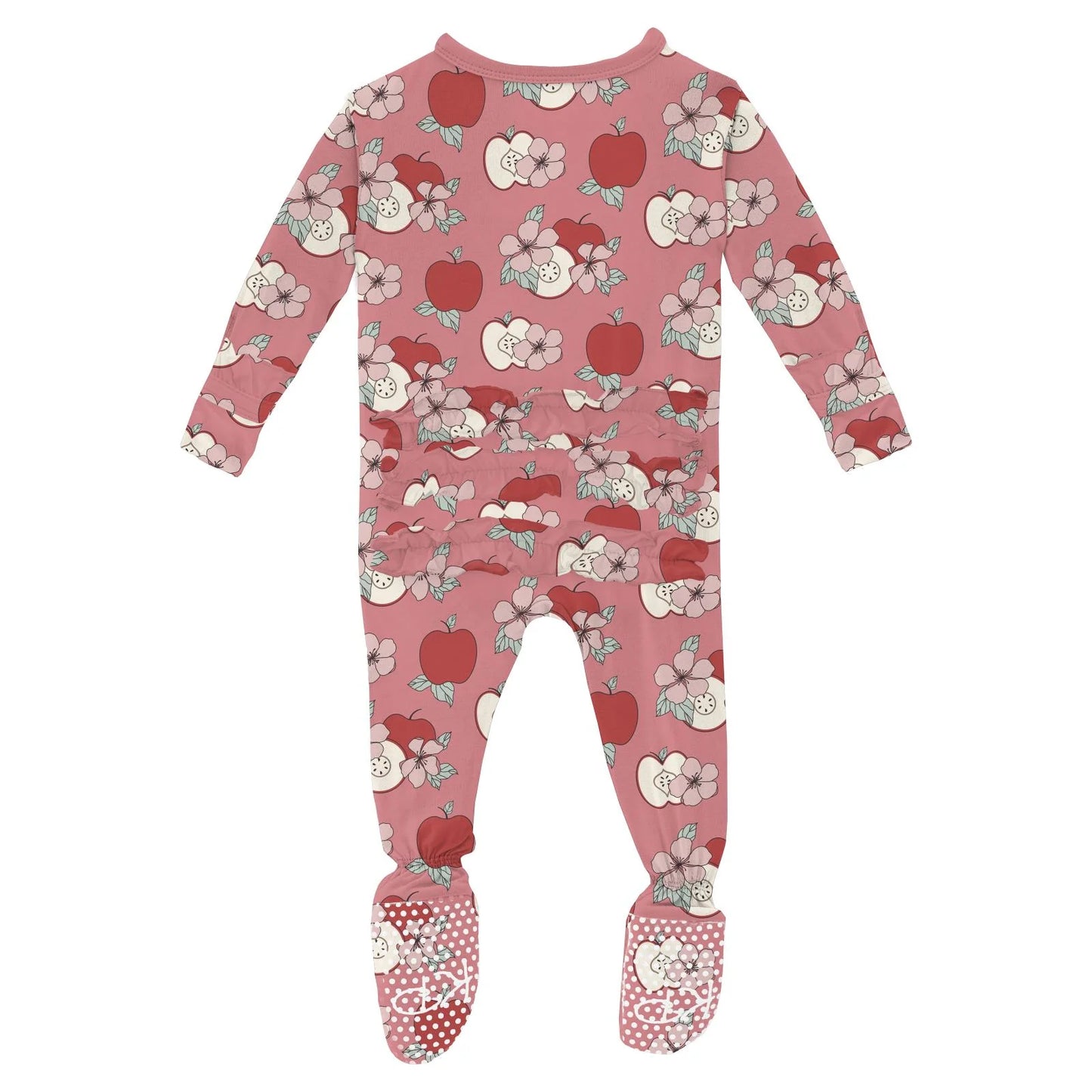 Kickee Desert Rose Apple Picking | Print Layette Ruffle Footie With 2 Way Zipper