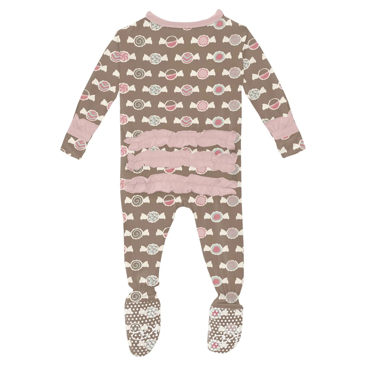 Kickee Portabella Saltwater Taffy | Print Layette Ruffle Footie With 2 Way Zipper