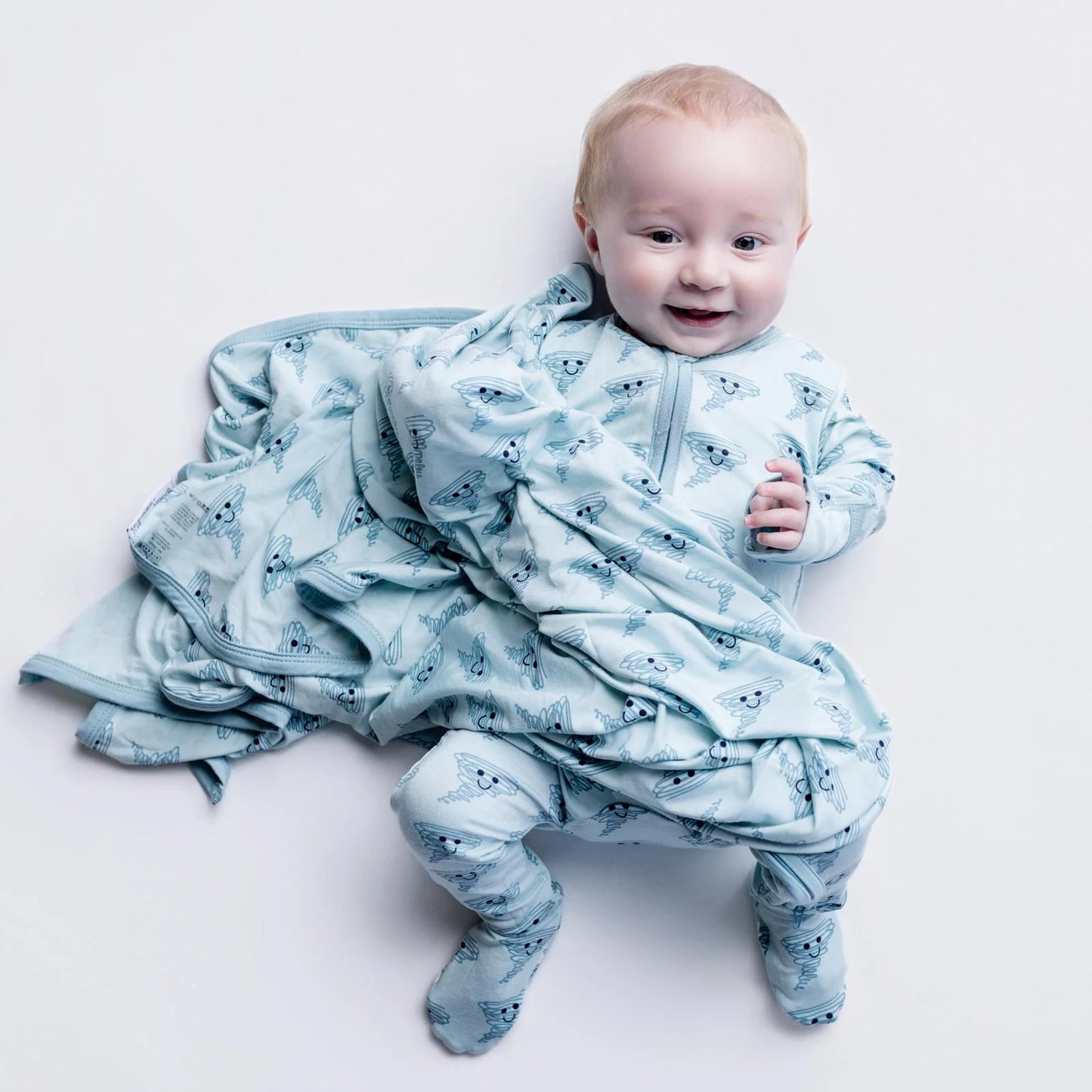 Kickee Spring Sky Happy Tornado | Print Footie With 2 Way Zipper