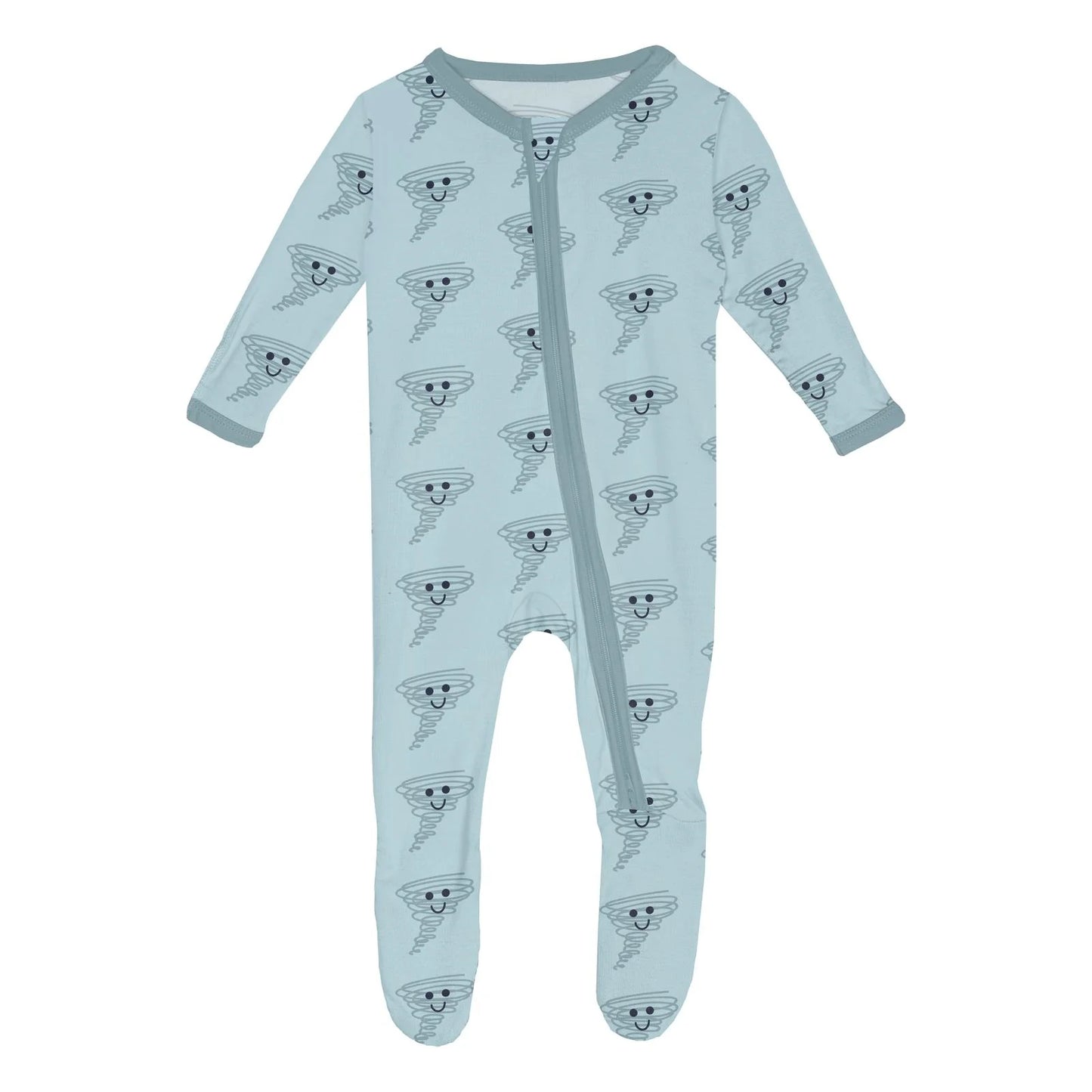 Kickee Spring Sky Happy Tornado | Print Footie With 2 Way Zipper