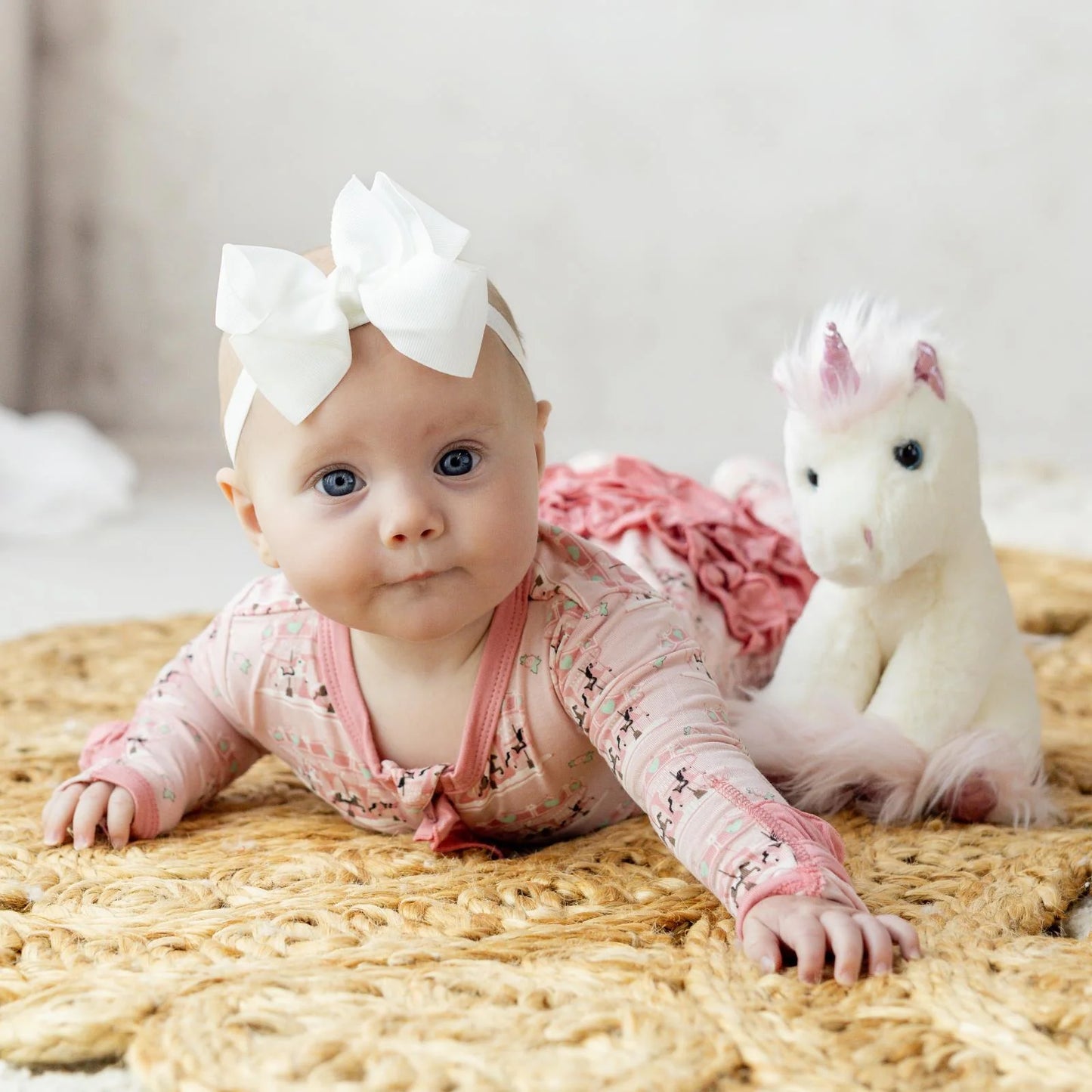 Kickee Baby Rose Fair Carousel | Print Layette Ruffle Footie With 2 Way Zipper