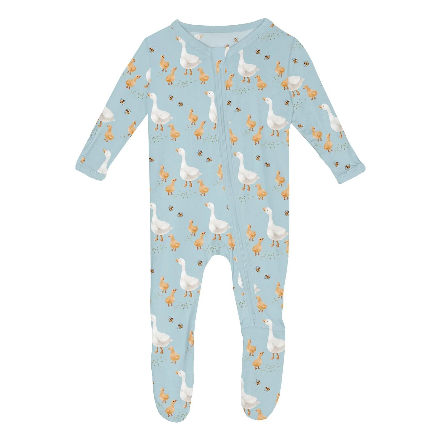 KicKee Spring Sky Feeding Ducks | Print Footie With 2 Way Zipper