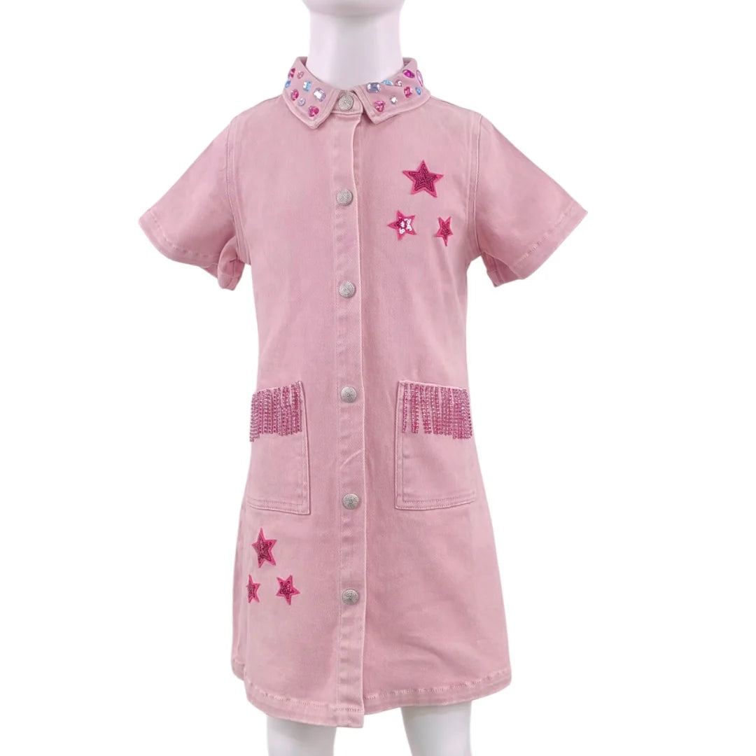 Three Wildflower Designs Pink | Denim Dress