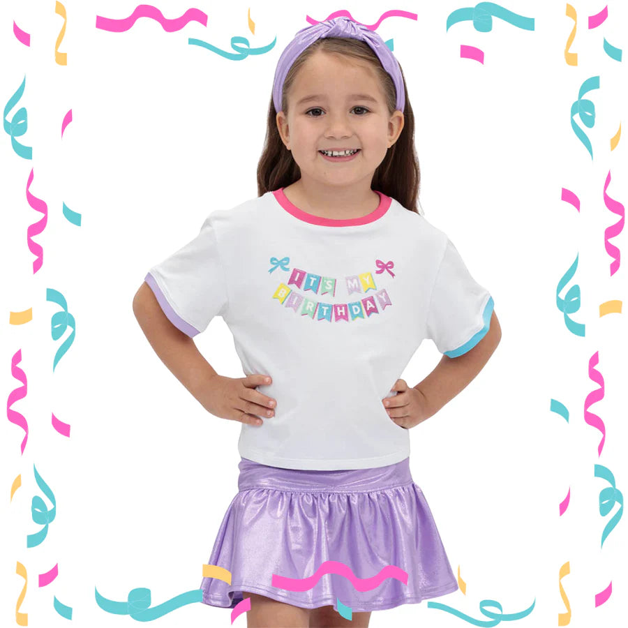Azarhia White | It's My Birthday Glitter Ringer Boxy Tee