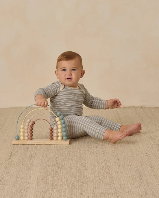 Quincy Mae Steel Blue Micro Stripe | Ribbed Tee + Legging Set