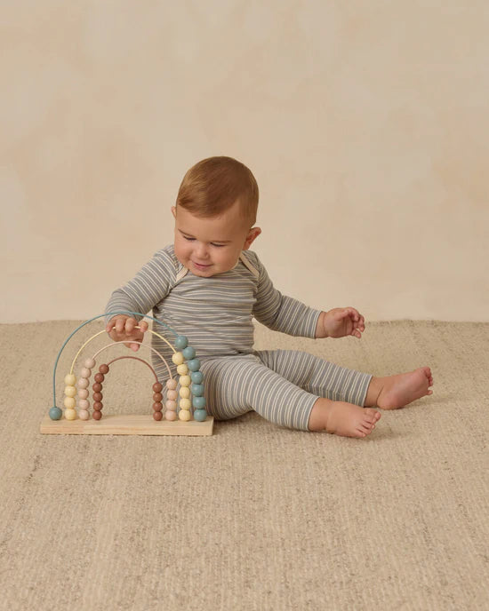 Quincy Mae Steel Blue Micro Stripe | Ribbed Tee + Legging Set