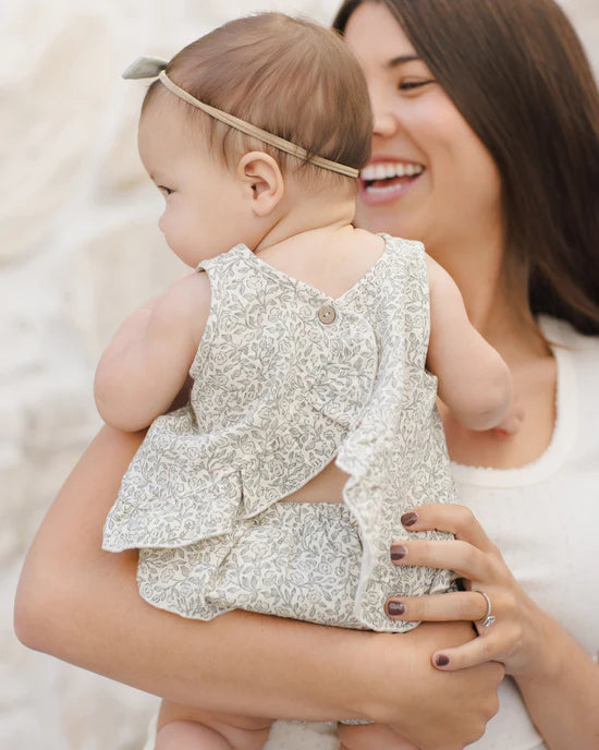 Quincy Mae Natural Green Garden | Ruffled Tulip Top + Bloomer Set