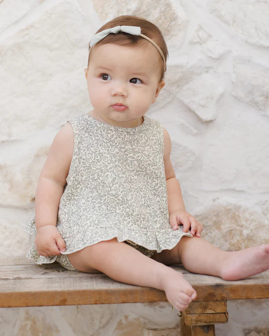 Quincy Mae Natural Green Garden | Ruffled Tulip Top + Bloomer Set