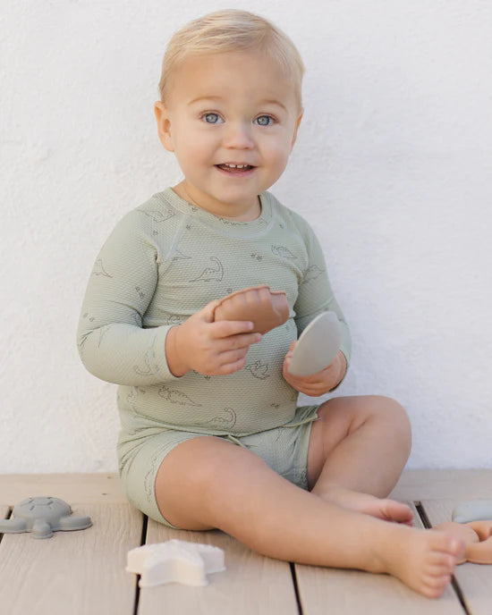 Quincy Mae Boys Rashguard + Short Set | Pistachio Stripe main image 1