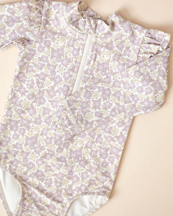 Quincy Mae Ivory Purple Floral | Byron Rashguard One-Piece