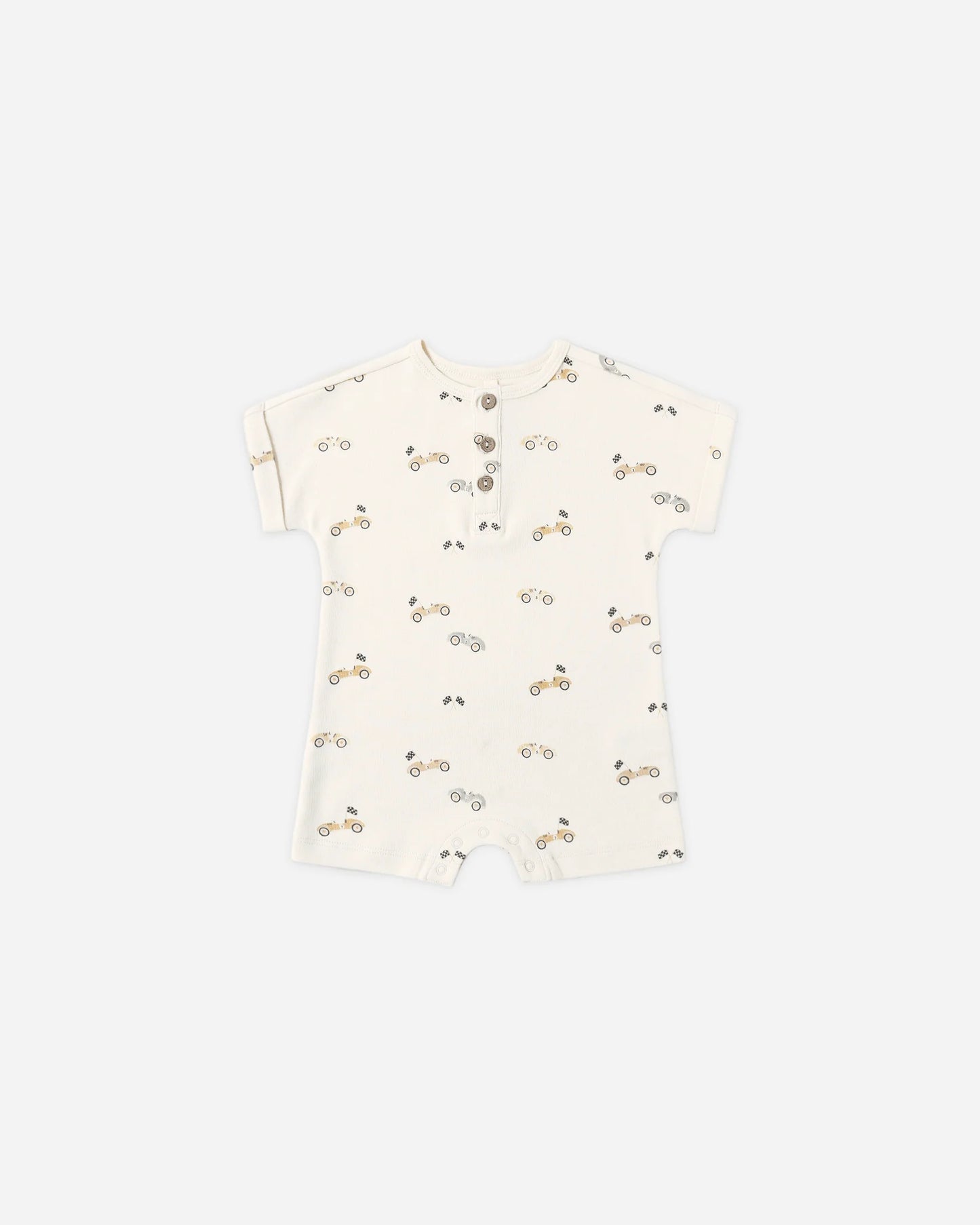 Quincy Mae Natural Race Car | Short Sleeve One-Piece Romper