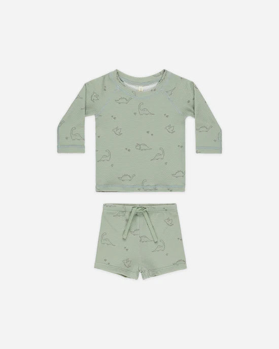 Quincy Mae Sage Dino | Finn Rashguard + Short Set