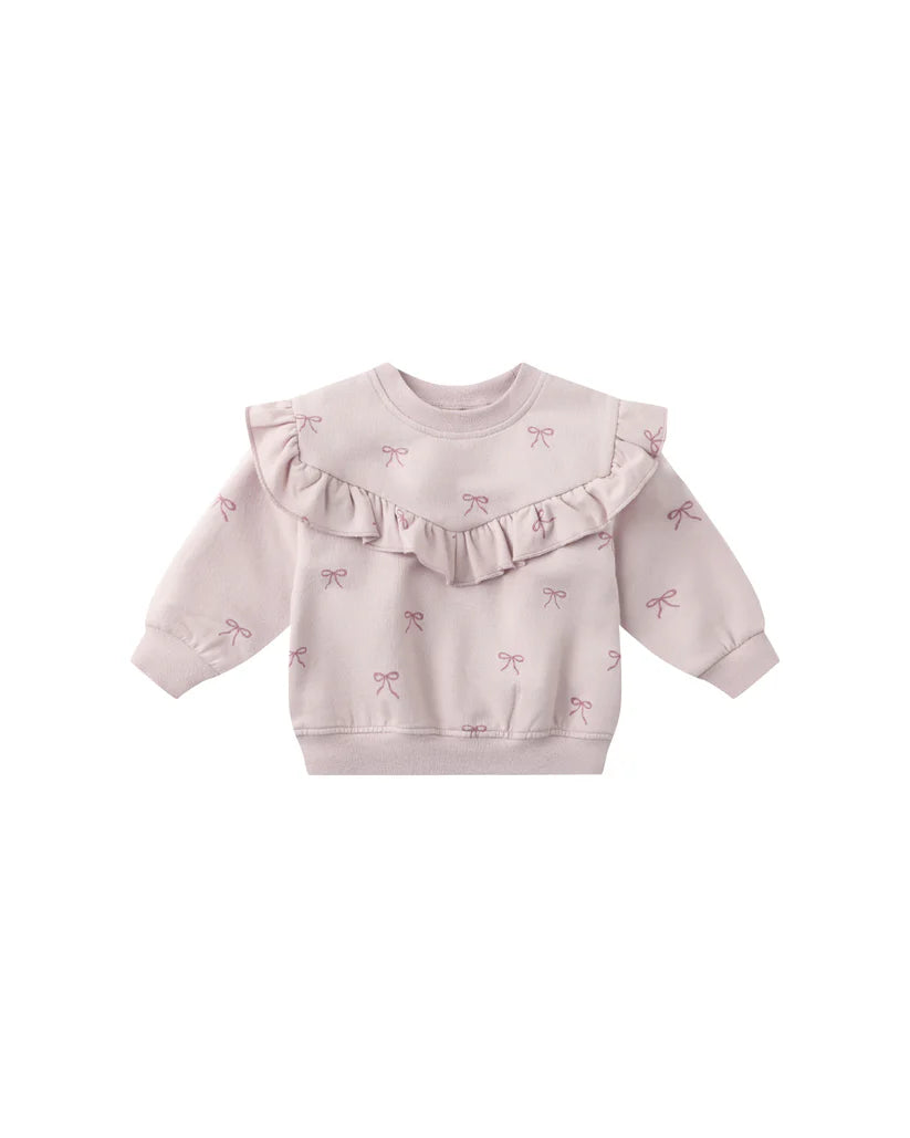 Quincy Mae Lilac Bows | Ruffle Fleece Sweatshirt + Sweatpant Set