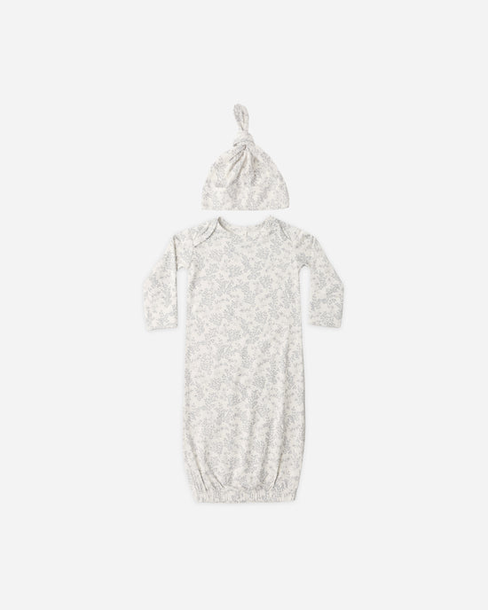 Quincy Mae Ivory Cloud Floral | Bamboo Gown + Hat Set