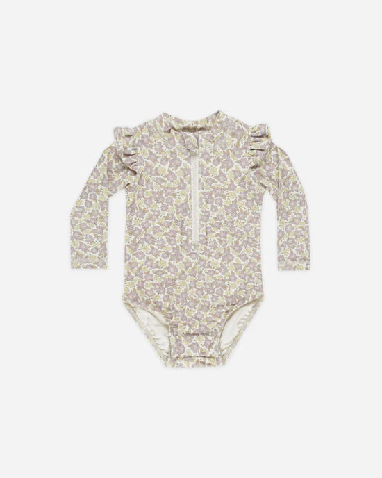 Quincy Mae Ivory Purple Floral | Byron Rashguard One-Piece