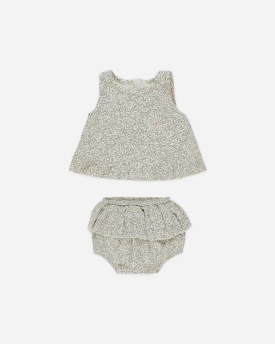 Quincy Mae Natural Green Garden | Ruffled Tulip Top + Bloomer Set