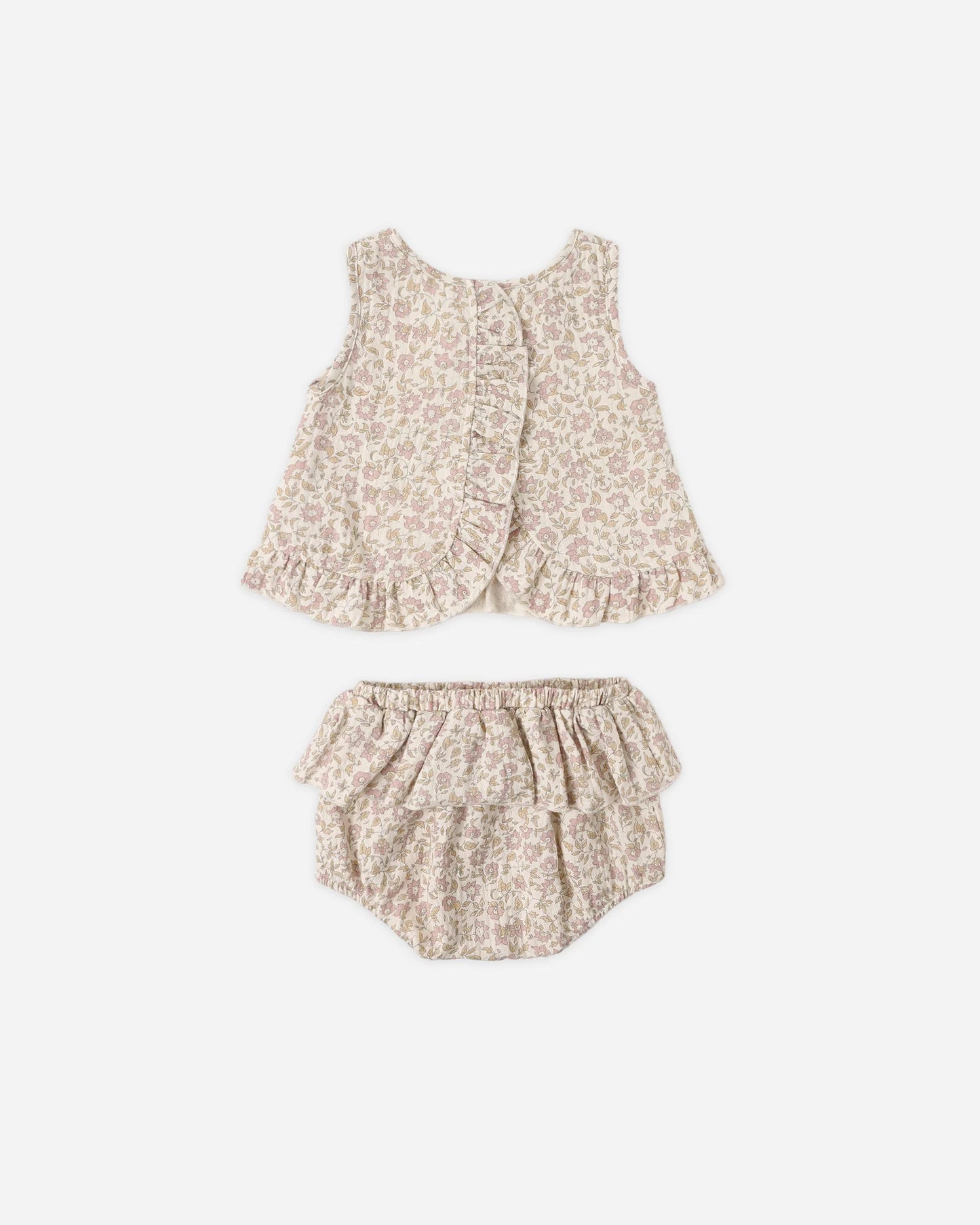 Quincy Mae Natural Dahlia | Ruffled Tulip Top + Bloomer Set