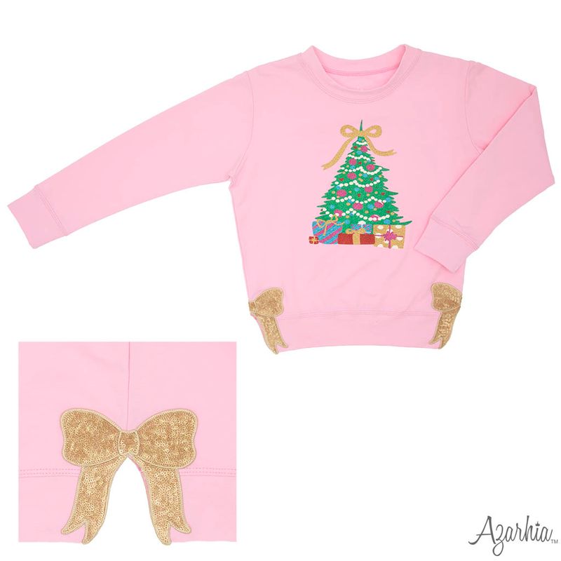 Azarhia Pink Holly | Glitter Christmas Tree Crew Sweatshirt